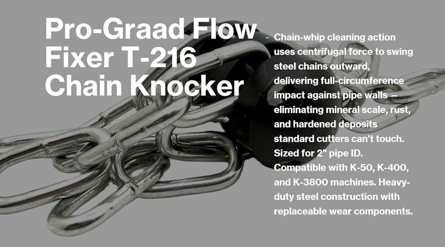 Pro-Graad FlowFixer T-216 2" Chain Knocker Drain Cleaning Head | Heavy Scale Removal | Compatible Fit RIDGID K-50 K-400 K-3800 | C-4 C-6 C-7 C-8 C-9 Cables, Commercial & Residential Use, 63060