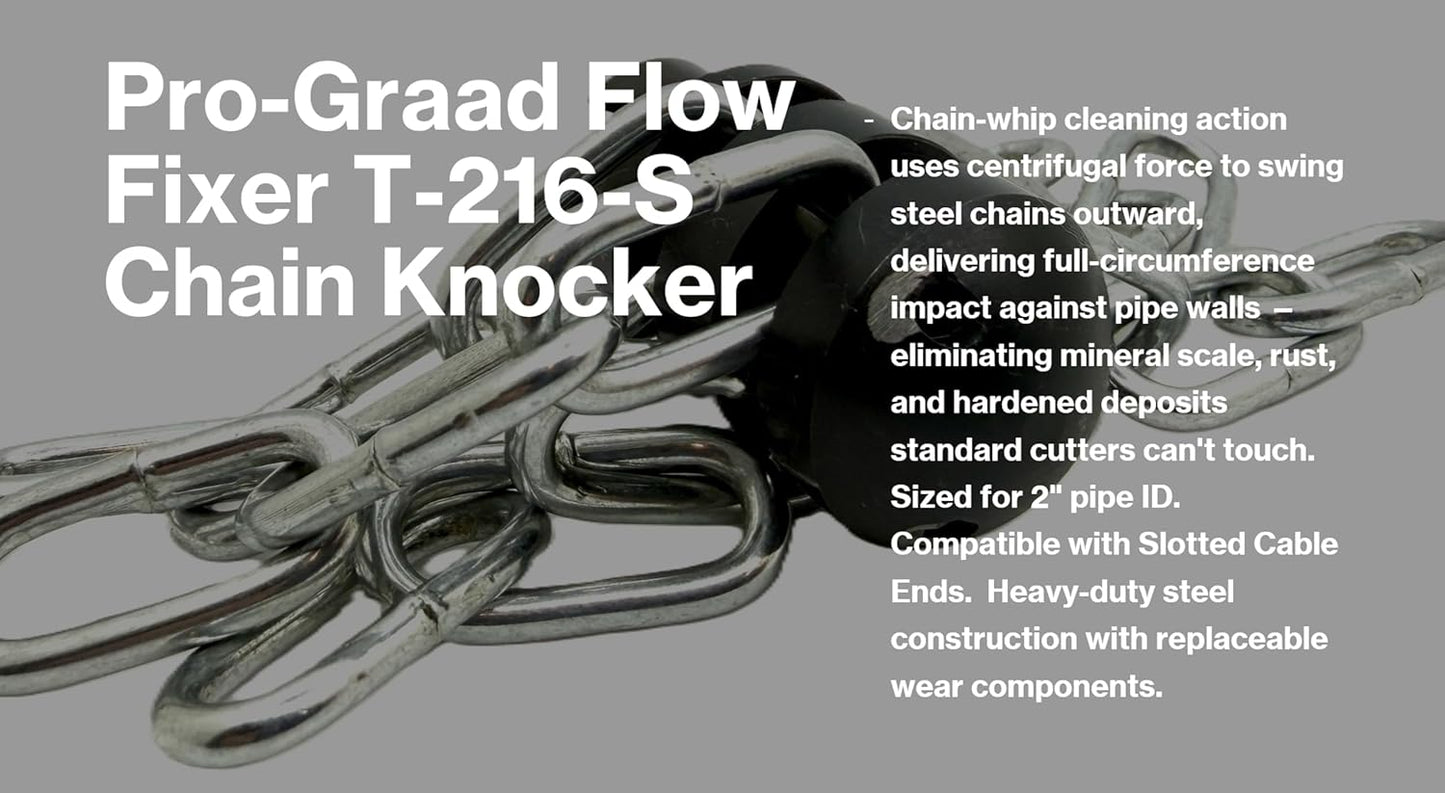 Pro-Graad FlowFixer T-216-S 2" Chain Knocker Drain Cleaning Head Slotted Connector | Heavy Scale Removal | Fits 3/8”, 1/2" or 9/16” Cables, Commercial & Residential Use