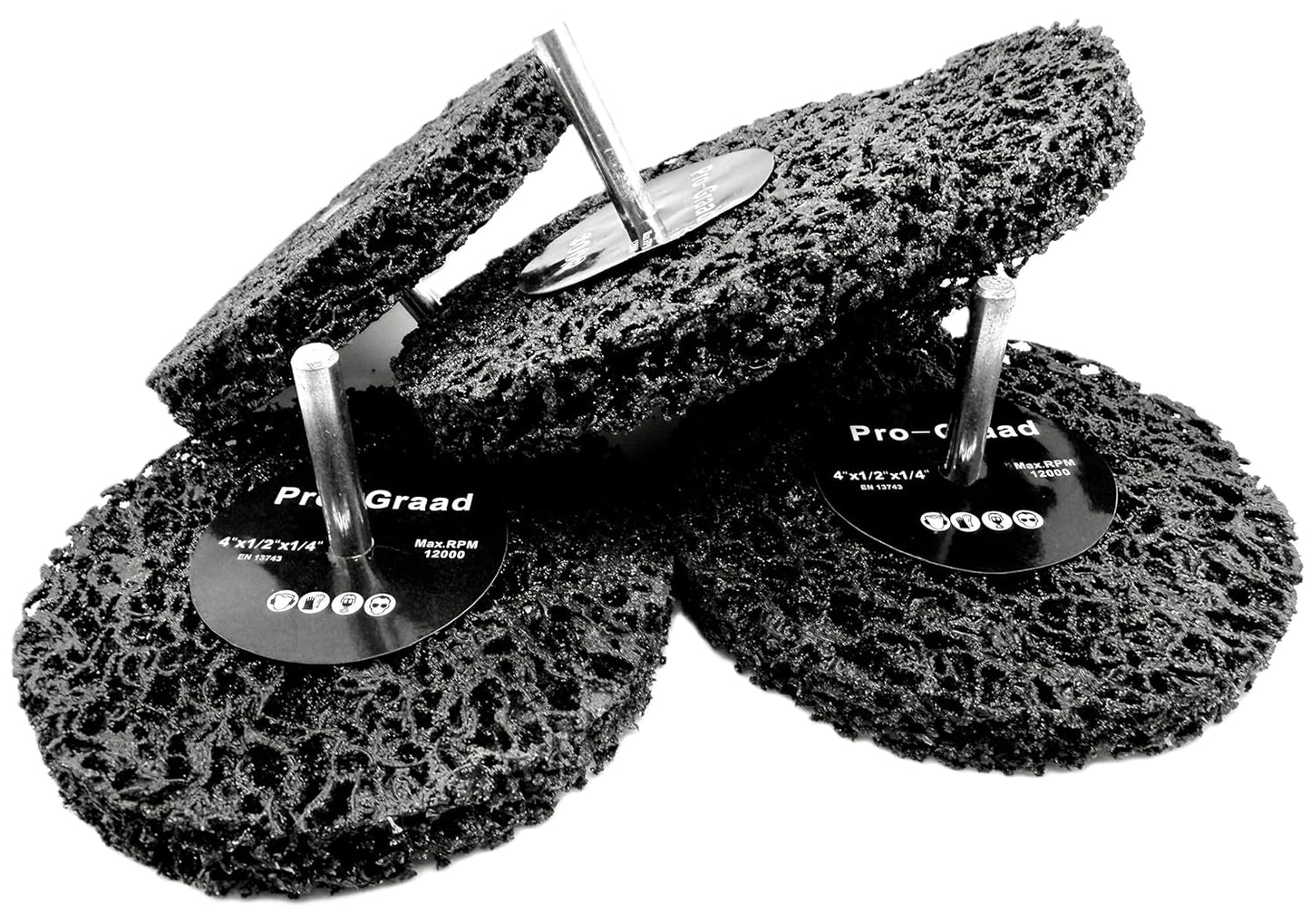 Pro-Graad 5 Pack Paint Stripping Disc Drill Attachment | 4" x 1/2" Wide with 1/4" Shaft | Strip & Clean Discs Remove Paint, Coatings & Rust | Black | Pack of 5