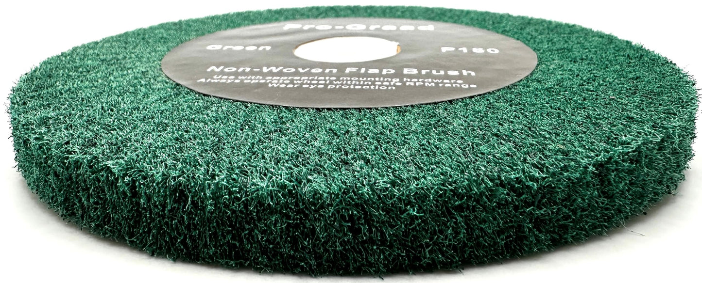 Pro-Graad 6” x 1/2” Green 180 Grit Non-Woven Bench Grinder Polishing Burnishing Satin Finishing Flap Brush Wheel for Aluminum Copper Metal Golf Club Refurbishing, Compatible for 1/2”, 5/8”, 3/4" Arbor