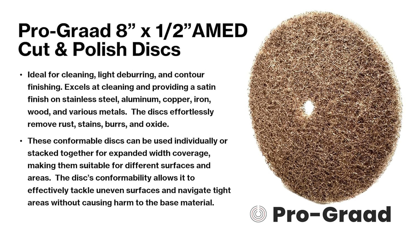 Pro-Graad 4 Pack 8” x 1/2” Medium (P150) Cut & Polish Discs, Aluminum Oxide Non-Woven Discs for Satin Finishing, Blending, Cleaning, 00831, Pack of 4