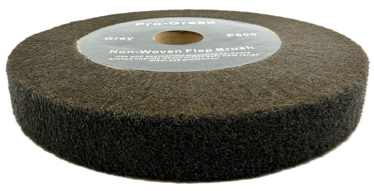 Pro-Graad 8” x 1” Grey 600 Grit Non-Woven Bench Grinder Polishing Burnishing Satin Finishing Flap Brush Wheel for Aluminum Copper Metal Golf Club Refurbishing, Compatible for 1/2”, 5/8”, 3/4" Arbor