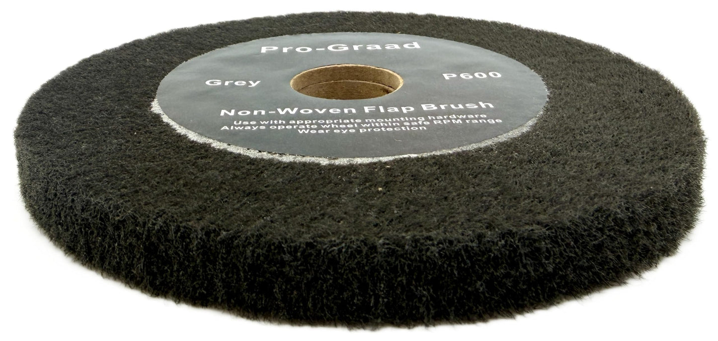 Pro-Graad 6” x 1/2” Grey 600 Grit Non-Woven Bench Grinder Polishing Burnishing Satin Finishing Flap Brush Wheel for Aluminum Copper Metal Golf Club Refurbishing, Compatible for 1/2”, 5/8”, 3/4" Arbor