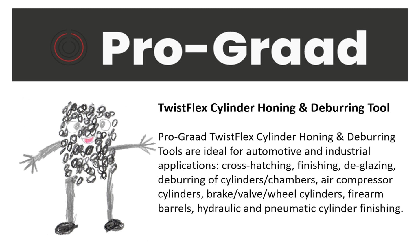 Pro-Graad TwistFlex 0.472” (12mm) 600SC Cylinder Hone | Flexible Cylinder Honing & Deburring Tool | Bore Brush for Hole Diameters 0.433” – 0.472” | Silicon Carbide 600 Grit | 0.20" Shank | 8" Length