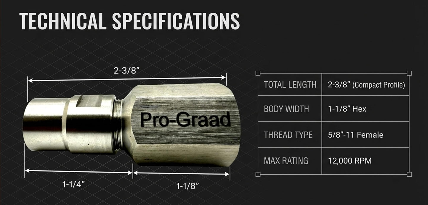 Pro-Graad Flapper Adapter 5/8 UNC Thread with 1/8” & 1/4" Collet - Converts Angle Grinders to Rotary Tools - Compatible with 5/8”-11 Threaded Angle Grinders