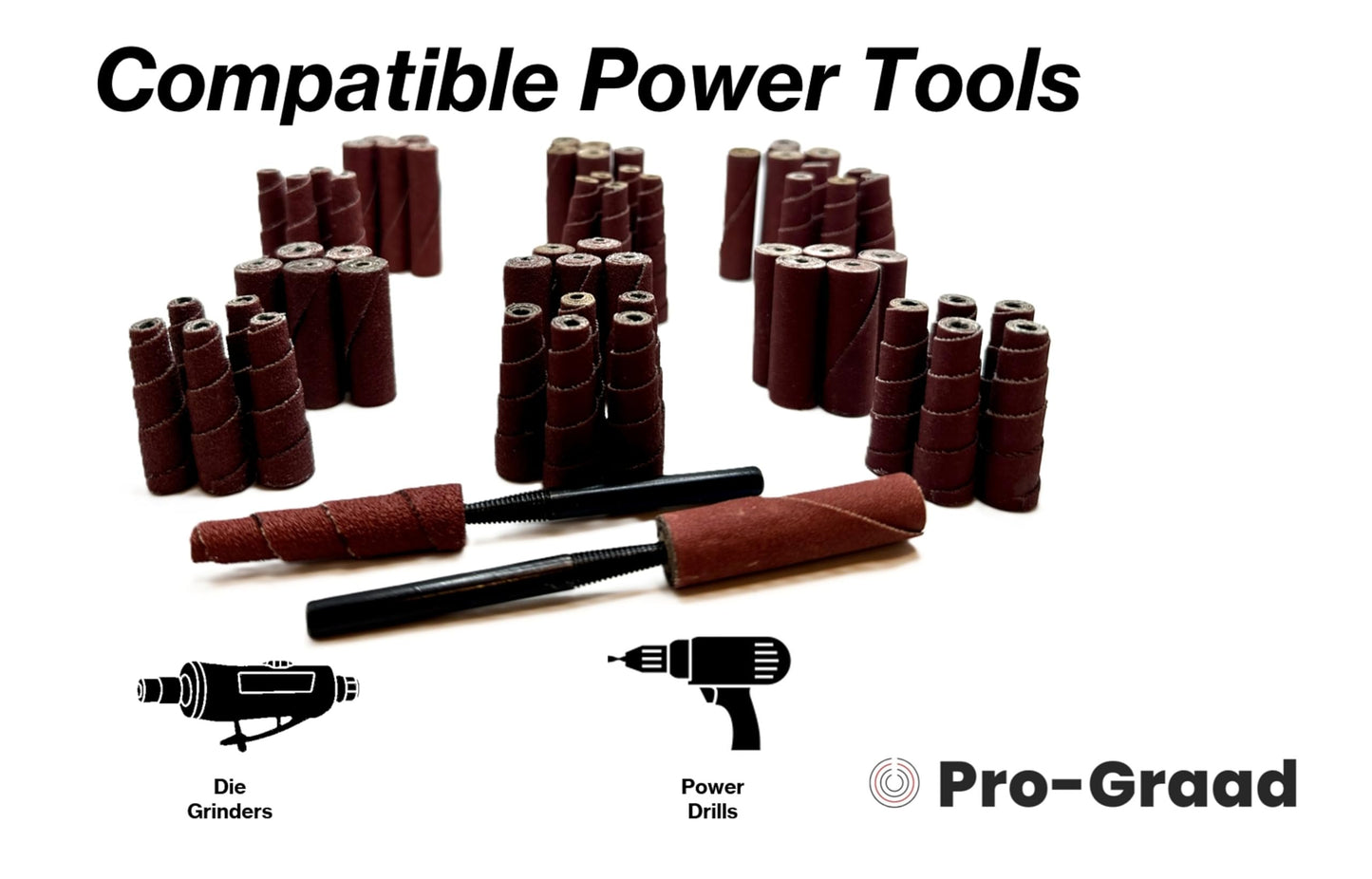 Pro-Graad 62 Piece Abrasive Sanding Cartridge Spiral Roll Sander Kit, Cone & Cylinder Set for Metal, Wood, Stainless, Fiberglass, Welds, Engine & Head Porting – Die Grinder & Rotary Tool Accessories