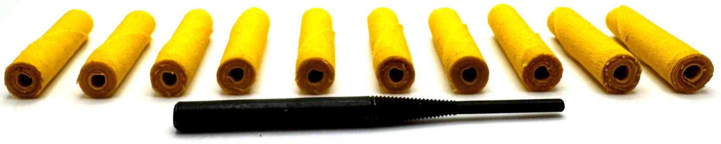 Pro-Graad 11 Piece Small (3/8x1-1/2x1/8) Yellow Treated Cloth Buffing & Polishing Cartridge Roll Kit, Ideal for Detail Polishing Hard to Reach Areas, Includes 1/4” Shank Mandrel