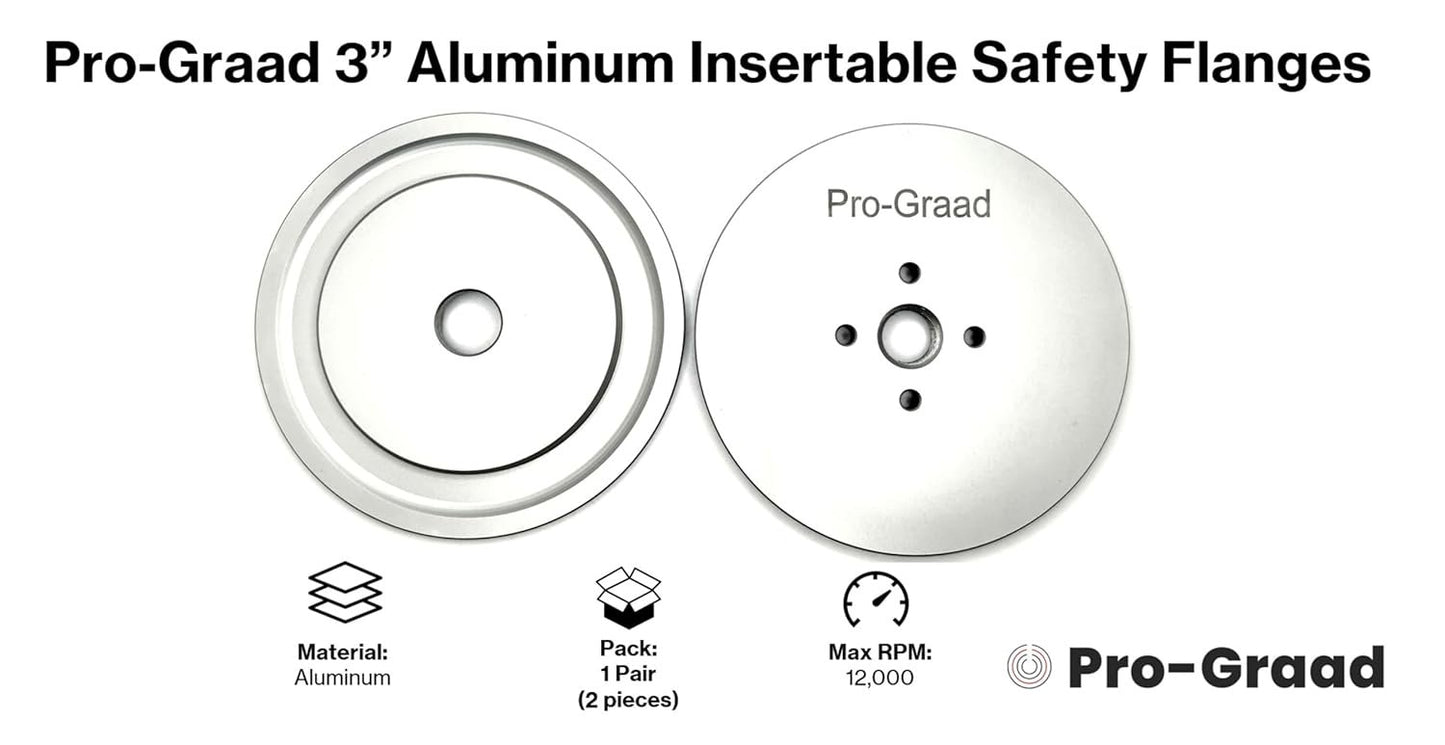 Pro-Graad 3” Aluminum Insertable Safety Flange for Airway Buffing & Polishing Wheels without Center Plates, Self-Tightening Flanges, for use with 5/8”-11 threaded tools and 3” Center Airway Buffs