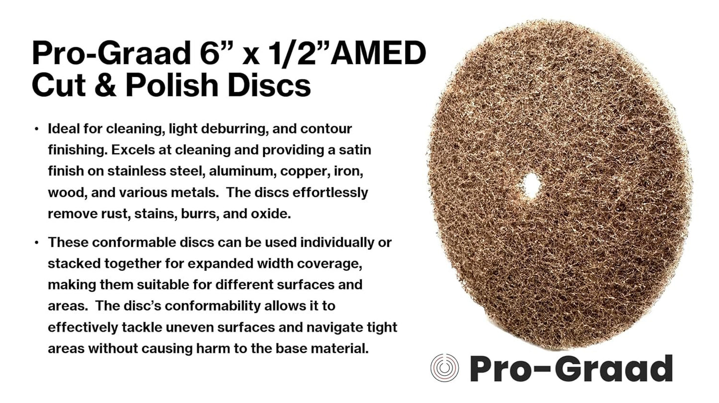 Pro-Graad 4 Pack 6” x 1/2” Medium (P150) Cut & Polish Discs, Aluminum Oxide Non-Woven Discs for Satin Finishing, Blending, Cleaning, 00828, Pack of 4