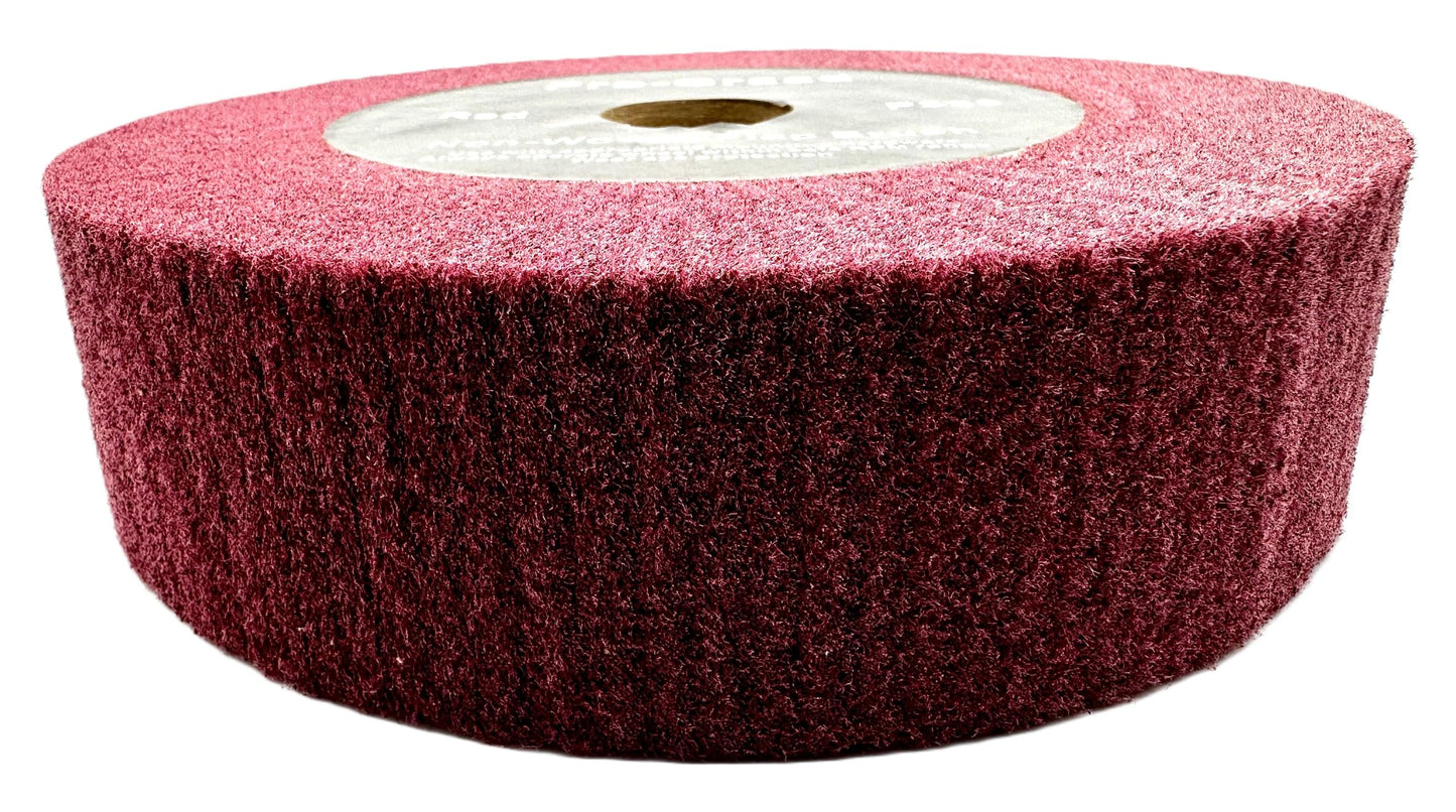Pro-Graad 8” x 2” x 1-1/4” Arbor Red Bench Grinder Polishing Wheel, 320 Grit, Tight Weave, Great for refurbishing golf clubs and metal, Non-Woven Wheel for Copper, Metal, Finishing, and Burnishing