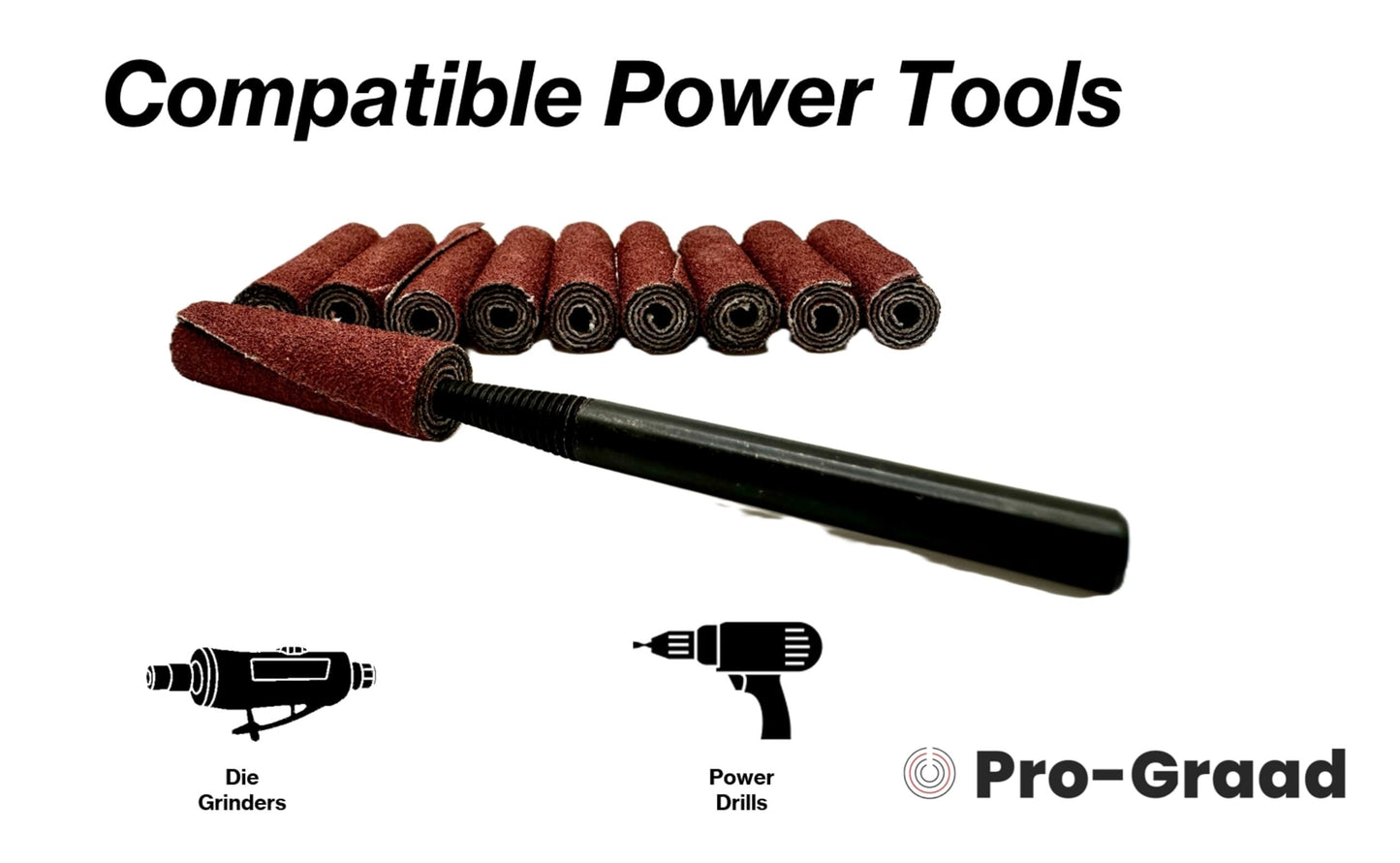 Pro-Graad 3/8” Diameter x 1-1/2” Length x 1/8” Pilot Hole 80 Grit Aluminum Oxide Straight/Untapered Cartridge Roll, 50 Pack, Includes 1x CR-9 Mandrel