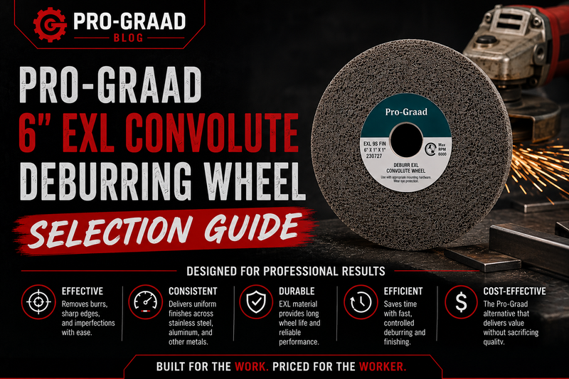 Pro-Graad 6-inch EXL convolute deburring wheel selection guide featuring a professional-grade deburring wheel for metal finishing and edge deburring.
