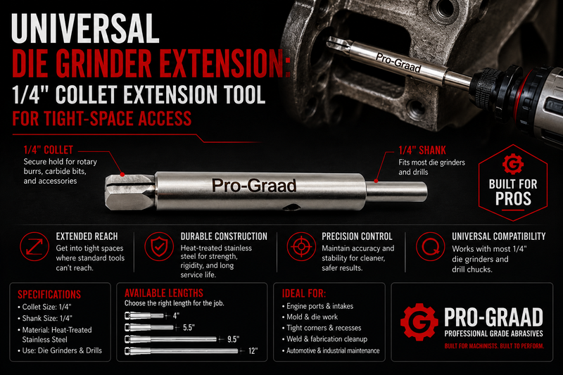 Universal Die Grinder Extension: 1/4" Collet Extension Tool for Tight-Space Access