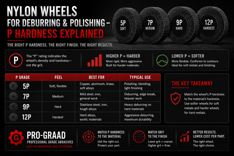 Nylon fiber wheels for deburring and polishing - P hardness?