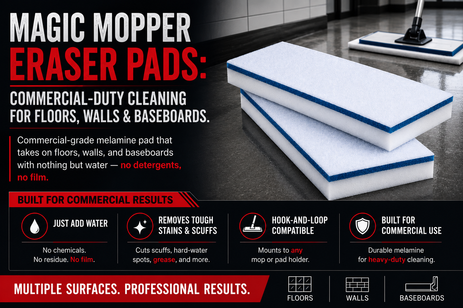 Magic Mopper Eraser Pads: Commercial-Duty Cleaning for Floors, Walls & Baseboards