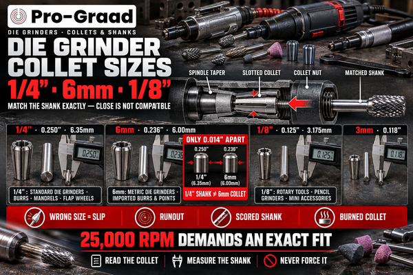 Die Grinder Collet Sizes: 1/4", 6mm & 1/8"