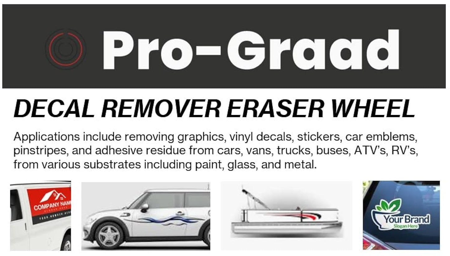 Pro-Graad Decal Remover Eraser Wheel | Solid Rubber Eraser Wheel with Drill Adapter | Removes Graphics, Vinyl Decals, Stickers, Pinstripes, Car Emblems | Adhesive Remover