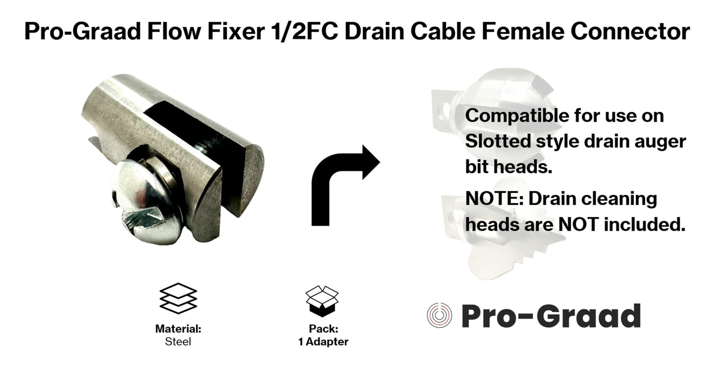 Pro-Graad 1/2FC Flow Fixer | 1/2” Drain Cable Repair End | Weld-On Female Slotted Connector Bit for Broken Drain Cleaning Machine Cables | Fits All 1/2” O.D. Drain Cables