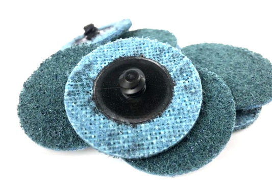 Pro-Graad 3" Quick Change Non-Woven Nylon Surface Conditioning Discs for Deburring Sanding Blending Polishing Paint Removal with Male R-Type Backing Use with Die Grinder - Blue - (Fine) - (25 Pack)