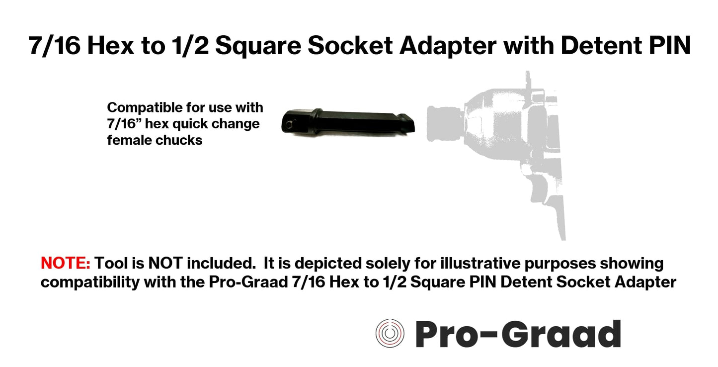 Pro-Graad 7/16 Hex to 1/2 Square Socket Adapter Drive Converter, Impact Driver Bit, Detent PIN, 2.5” Extension, 7/16” to 1/2” Impact Adapter, Works with 7/16inch Impact Driver & 1/2inch Electric Drill