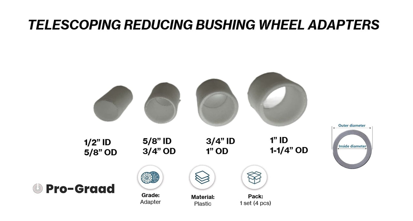 Pro-Graad Telescoping Reducing Bushing Adapters for Bench Grinding Wheels with 1-1/4” or 1” Hole | Arbor Adapter Wheel Bushing Reduces to ¾”, 5/8”, ½” Shaft Sizes