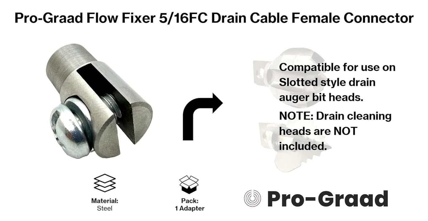 Pro-Graad 5/16FC Flow Fixer | 5/16” Drain Cable Repair End | WELD-ON Female Slotted Connector Bit for Broken Drain Cleaning Machine Cables | Fits All 5/16” O.D. Drain Cables