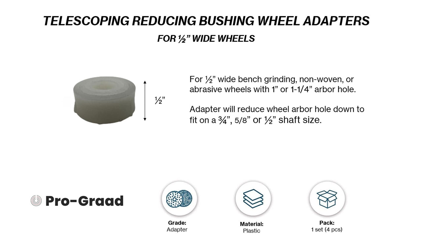 Pro-Graad Telescoping Reducing Bushing Adapters for Bench Grinding Wheels with 1-1/4” or 1” Hole | Arbor Adapter Wheel Bushing Reduces to ¾”, 5/8”, ½” Shaft Sizes