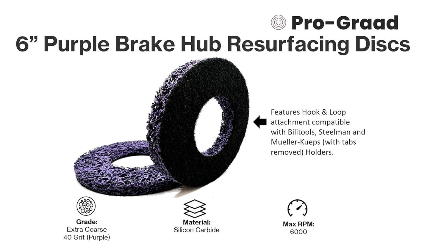 Pro-Graad 2 Pack 6” Replacement Pad for Hub Cleaning Tool, Hook & Loop Brake Wheel Hub Purple Resurfacing & Cleaning Disc, Compatible for use with Bilitools, Steelman, Hazet & Mueller-Kueps Holders