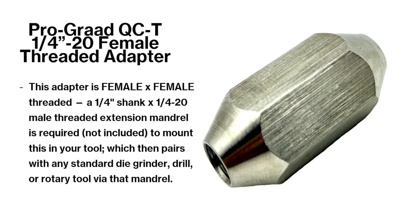 Pro-Graad 37012  QC-T 1/4"-20 Thread Flap Wheel – Bore Polisher Adapter, 1/4-20 Female x 1/4-20 Female Threaded,  Pack of 1
