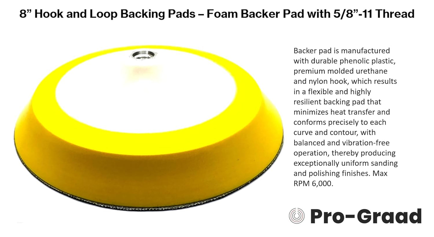 Pro-Graad 8" Premium Hook and Loop Backing Plate for Sanding, Polishing Buffering Pads, Backer Pad with 5/8”-11, 8 inch Backup Pad for Angle Grinder Drill Polisher Buffer