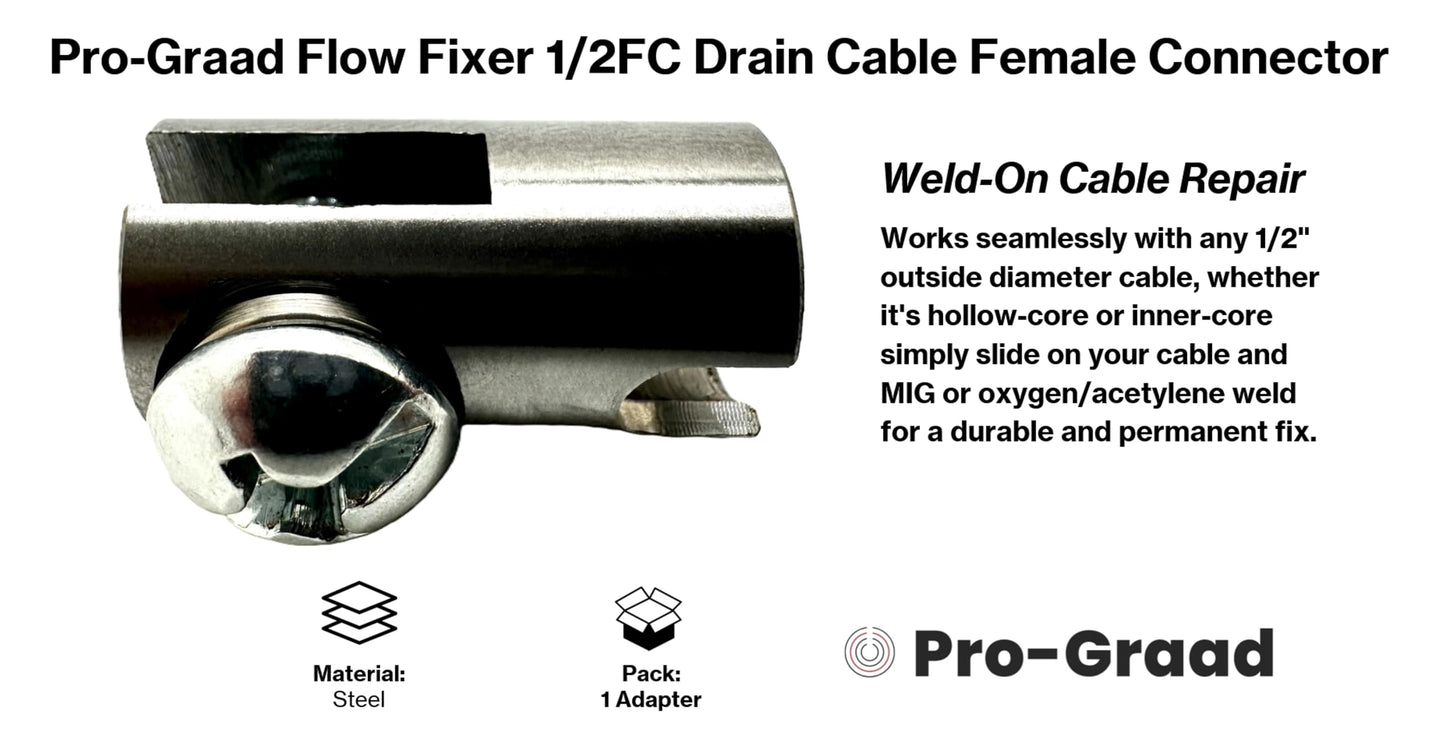 Pro-Graad 1/2FC Flow Fixer | 1/2” Drain Cable Repair End | Weld-On Female Slotted Connector Bit for Broken Drain Cleaning Machine Cables | Fits All 1/2” O.D. Drain Cables