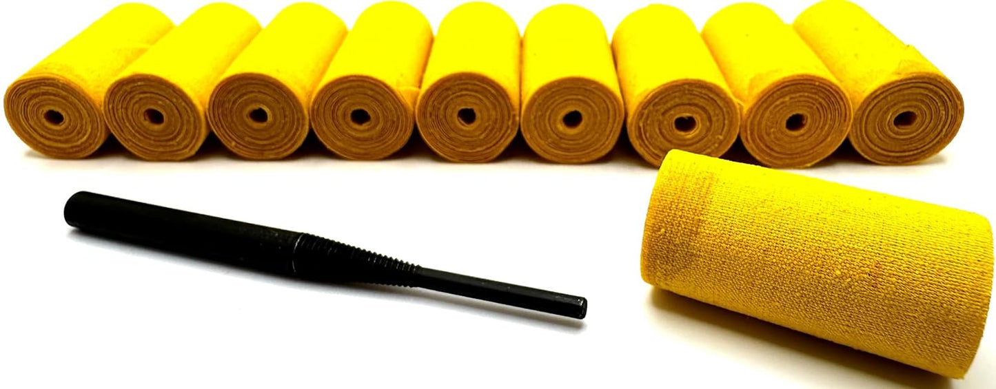 Pro-Graad 11 Piece Large (3/4x1-1/2x1/8) Yellow Treated Cloth Buffing & Polishing Cartridge Roll Kit, Ideal for Detail Polishing Hard to Reach Areas, Includes 1/4” Shank Mandrel