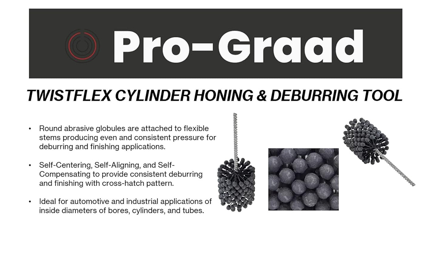 Pro-Graad TwistFlex 3-1/2” 600SC Cylinder Hone | 3.5” (89mm) Standard Duty Flexible Cylinder Honing & Deburring Tool for Hole Diameters 3.3” – 3.5” | Silicon Carbide 600 Grit