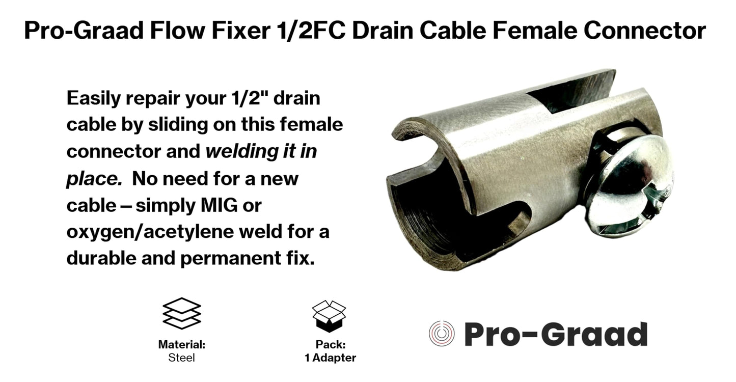 Pro-Graad 1/2FC Flow Fixer | 1/2” Drain Cable Repair End | Weld-On Female Slotted Connector Bit for Broken Drain Cleaning Machine Cables | Fits All 1/2” O.D. Drain Cables