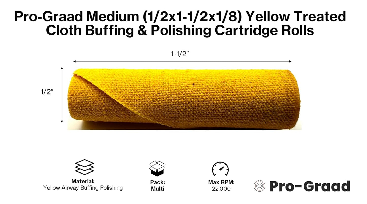Pro-Graad 50 Pack 1/2x1-1/2x1/8 Yellow Treated Cloth Buffing & Polishing Cartridge Rolls, Ideal for Detail Polishing Hard to Reach Areas