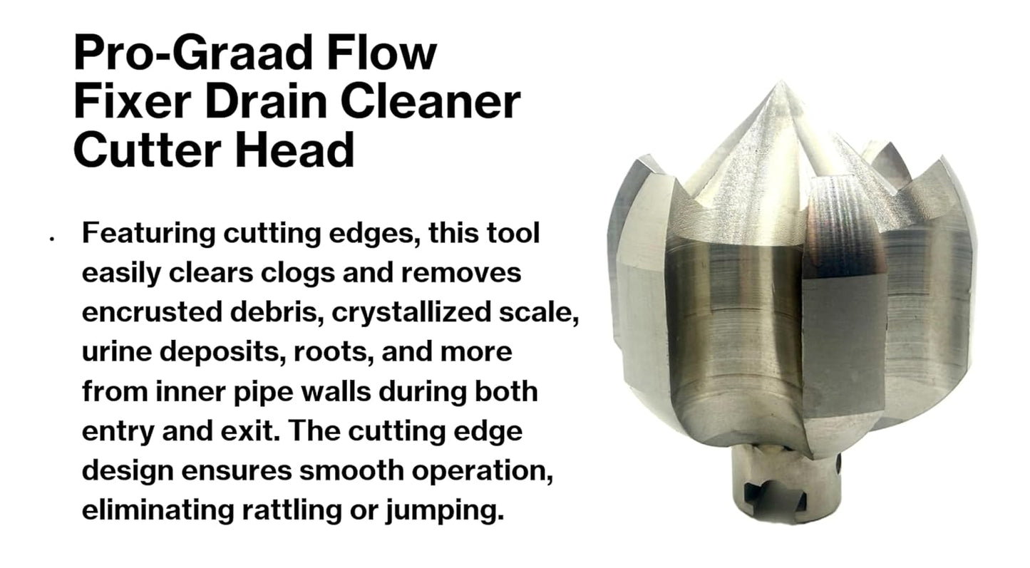 Pro-Graad 2” Flow Fixer Drain Cleaner Plumbing Snake Cutter Head for 2-1/2" - 3" Pipes, Clears & Scrapes Pipe Inner Walls, with R-Connector (Push Pin Fitting), for Commercial & Residential Use