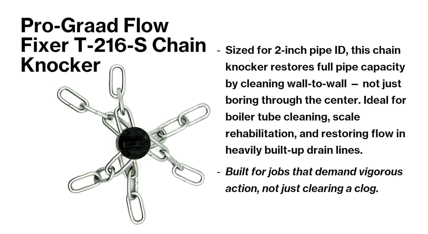 Pro-Graad FlowFixer T-216-S 2" Chain Knocker Drain Cleaning Head Slotted Connector | Heavy Scale Removal | Fits 3/8”, 1/2" or 9/16” Cables, Commercial & Residential Use