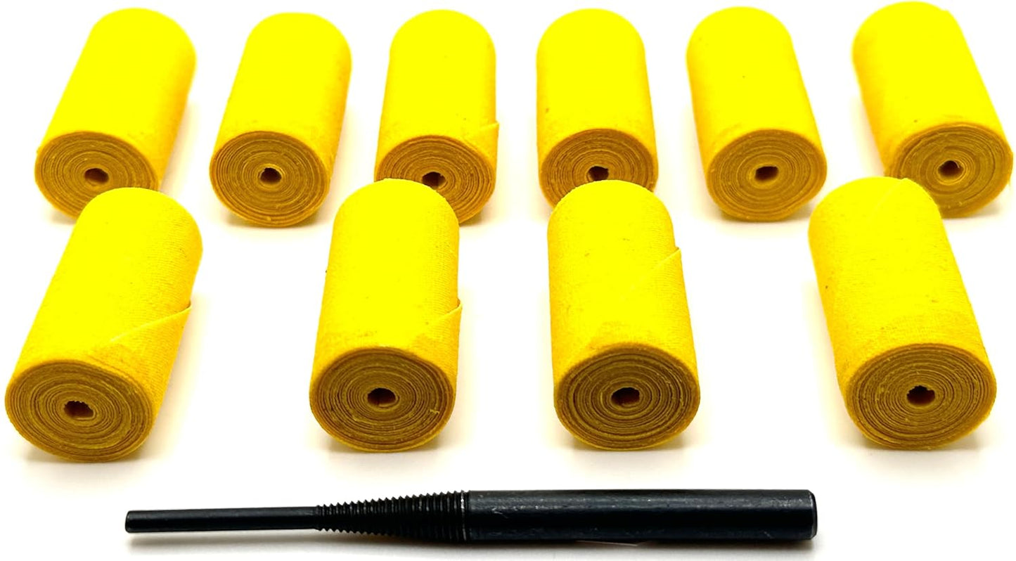 Pro-Graad 11 Piece Large (3/4x1-1/2x1/8) Yellow Treated Cloth Buffing & Polishing Cartridge Roll Kit, Ideal for Detail Polishing Hard to Reach Areas, Includes 1/4” Shank Mandrel
