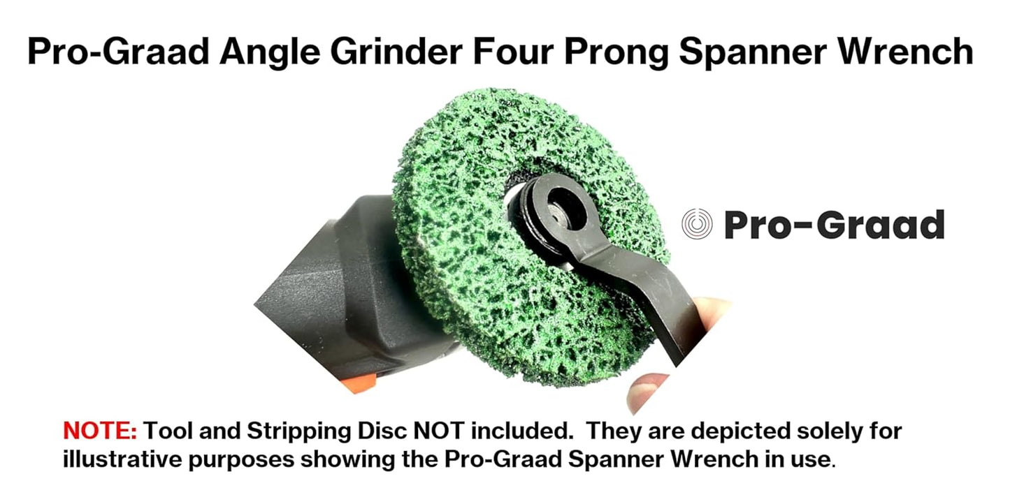 Pro-Graad Angle Grinder Wrench, 4-Prong Spanner for 4-1/2”–9” Grinders 4 Hole 5/8-11 Lock Nuts, Durable Steel, 1-3/8" Offset Ideal for Thick Pads & Discs, Easy to Use, Pack of 1