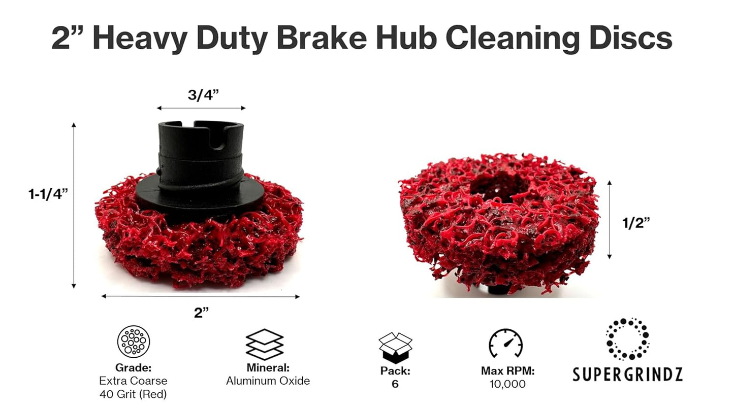 SuperGrindz 6 Pack 2” Heavy Duty Brake Hub Cleaning Discs, Brake Drum, Rotor, Around Studs Rust Removal, Replacement Pads Compatible with Pro-Graad, Counteract, Hub Buddy & 3M Hub Cleaning Holders