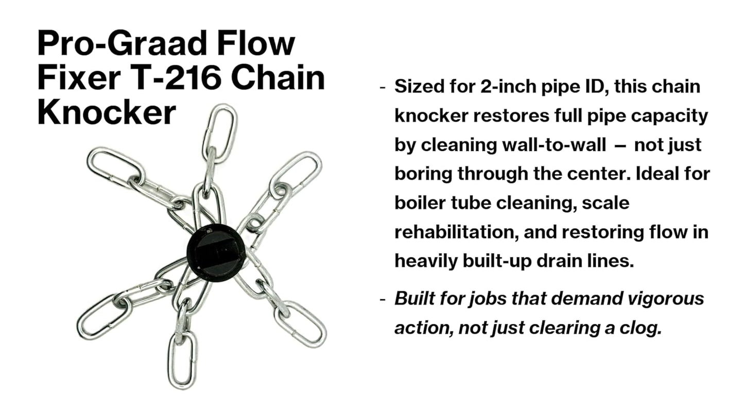 Pro-Graad FlowFixer T-216 2" Chain Knocker Drain Cleaning Head | Heavy Scale Removal | Compatible Fit RIDGID K-50 K-400 K-3800 | C-4 C-6 C-7 C-8 C-9 Cables, Commercial & Residential Use, 63060
