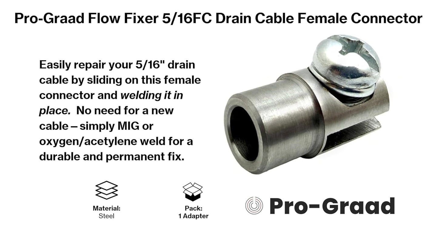 Pro-Graad 5/16FC Flow Fixer | 5/16” Drain Cable Repair End | WELD-ON Female Slotted Connector Bit for Broken Drain Cleaning Machine Cables | Fits All 5/16” O.D. Drain Cables