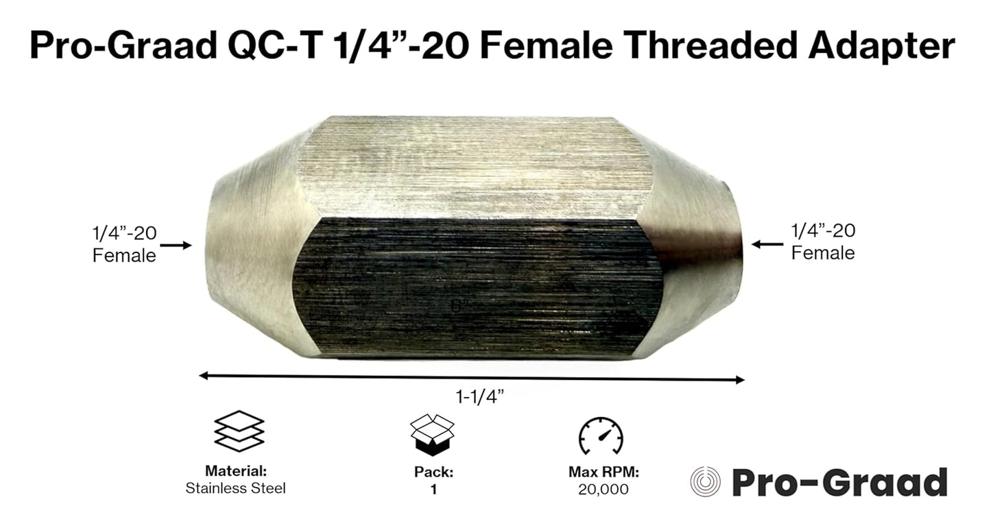Pro-Graad 37012  QC-T 1/4"-20 Thread Flap Wheel – Bore Polisher Adapter, 1/4-20 Female x 1/4-20 Female Threaded,  Pack of 1