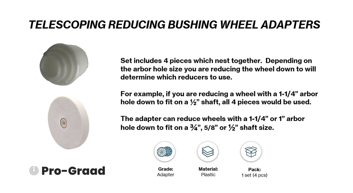 Pro-Graad Telescoping Reducing Bushing Adapters for Bench Grinding Wheels with 1-1/4” or 1” Hole | Arbor Adapter Wheel Bushing Reduces to ¾”, 5/8”, ½” Shaft Sizes