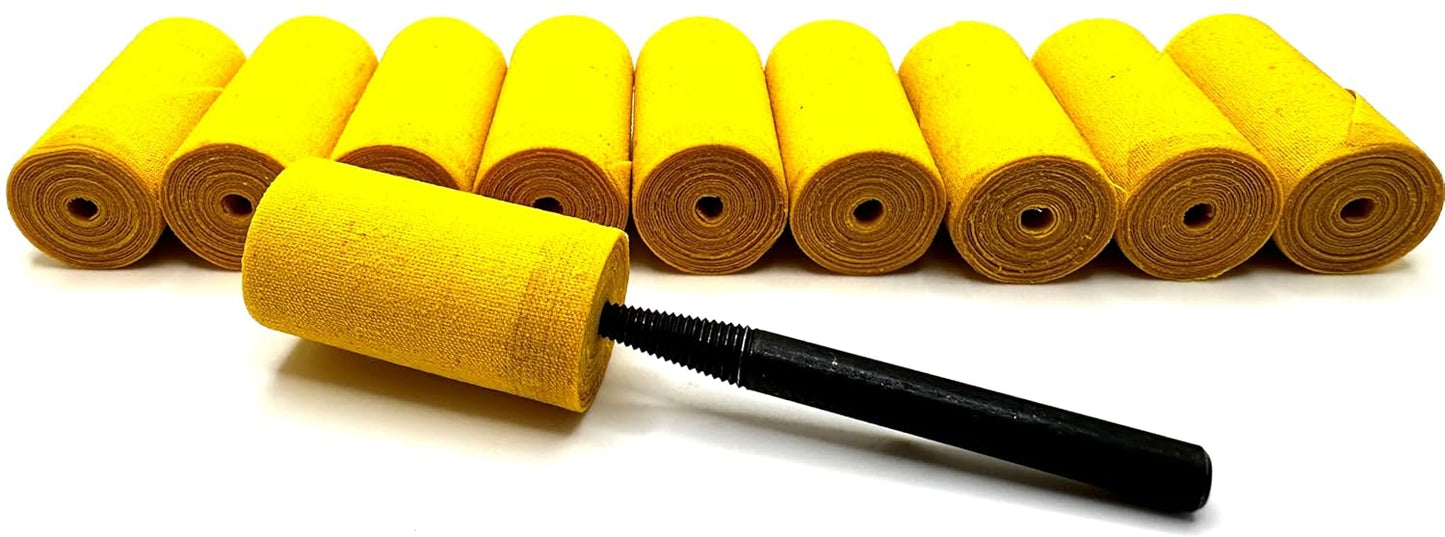 Pro-Graad 11 Piece Large (3/4x1-1/2x1/8) Yellow Treated Cloth Buffing & Polishing Cartridge Roll Kit, Ideal for Detail Polishing Hard to Reach Areas, Includes 1/4” Shank Mandrel