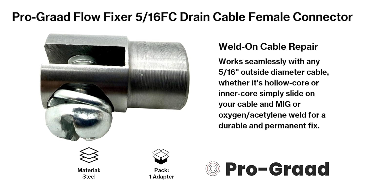 Pro-Graad 5/16FC Flow Fixer | 5/16” Drain Cable Repair End | WELD-ON Female Slotted Connector Bit for Broken Drain Cleaning Machine Cables | Fits All 5/16” O.D. Drain Cables
