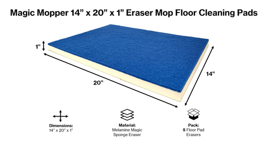 Magic Mopper Eraser Mop Floor Cleaning Pads – 14″ x 20″ (5 Pack) | Commercial-Grade Melamine Sponge Mop Pads for Floors, Tile & Grout | Durable, Versatile for Deep Cleaning