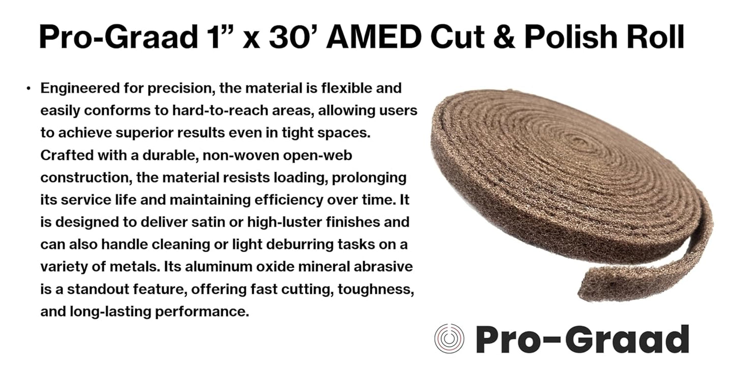 Pro-Graad 1” Width x 30’ Length Aluminum Oxide Medium Grit Non-Woven 7440 Cut & Polish Roll – Aggressive Metal Blending, Cleaning, Satin Polishing, Flexible & Cut-to-Length, 05733, Pack of 1