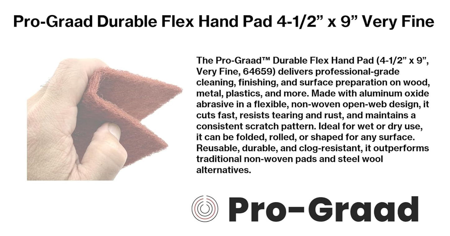 Pro-Graad Durable Flex Hand Pad 4-1/2” x 9” – Very Fine Aluminum Oxide Non-Woven Abrasive, Flexible Surface Conditioning Pad for Cleaning, Finishing & Scuffing – Reusable, Rust-Free – 64659 – 25 Pack