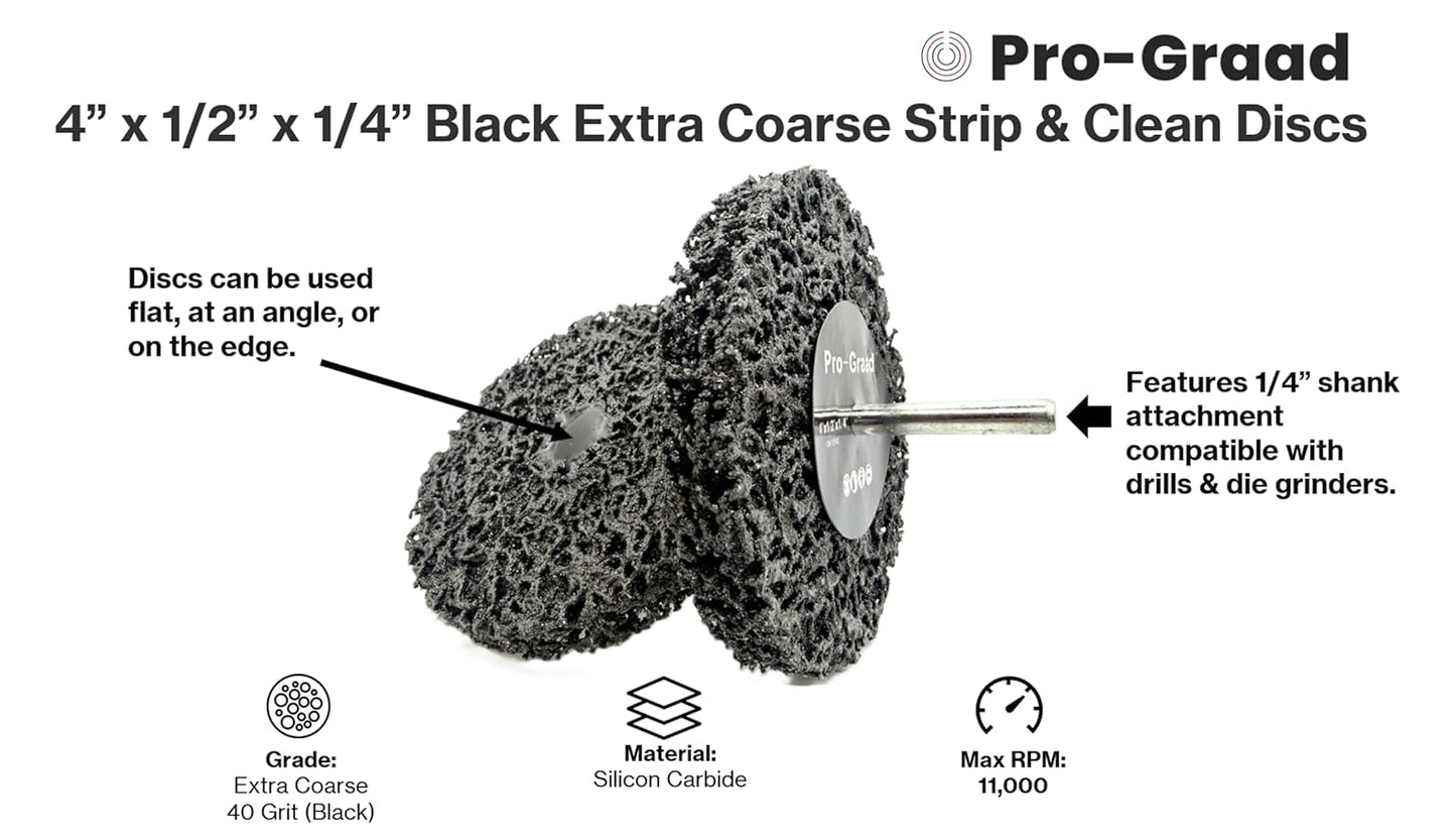 Pro-Graad 5 Pack Paint Stripping Disc Drill Attachment | 4" x 1/2" Wide with 1/4" Shaft | Strip & Clean Discs Remove Paint, Coatings & Rust | Black | Pack of 5